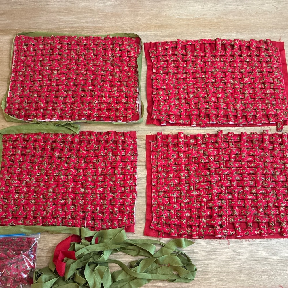 Christmas Unfinished Braided Placemats 12 Inches set of 4 Work In Progress